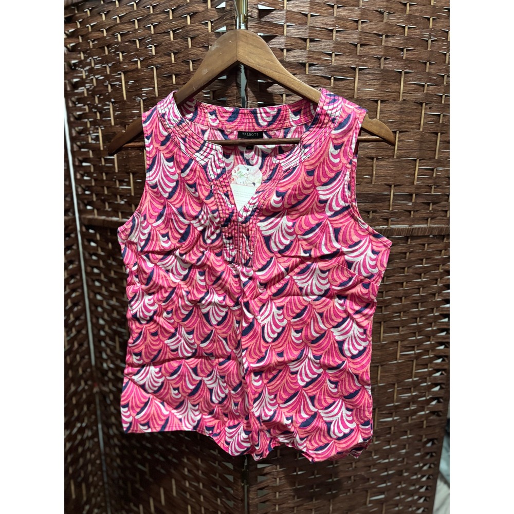 Talbots Pink Sleeveless Linen Top Blouse Womens XS Abstract Print